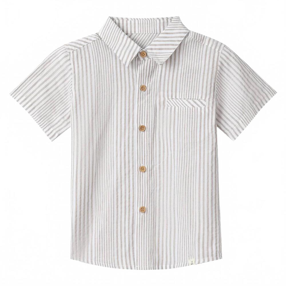 NEW ME & HENRY boys button newport woven shirt in cream/white stripe